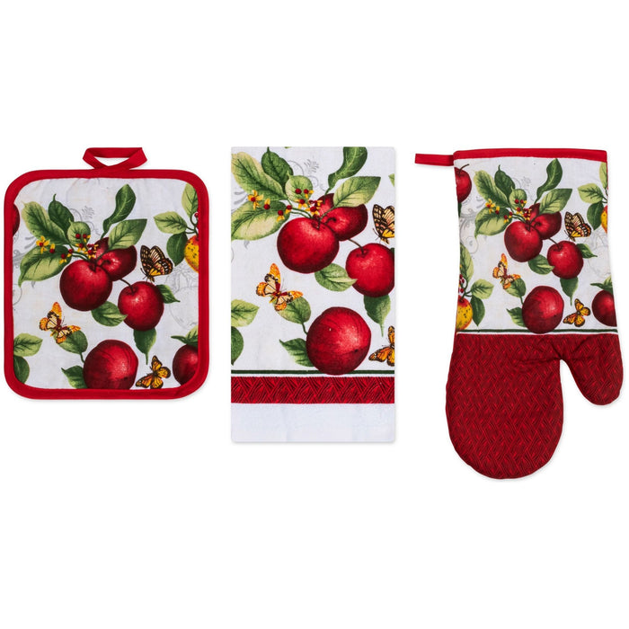 Shopbobbys Premius 3 Piece Printed Kitchen Linen Set, 1 Cotton Towel, 1 Pot Holder, 1 Oven Mitt