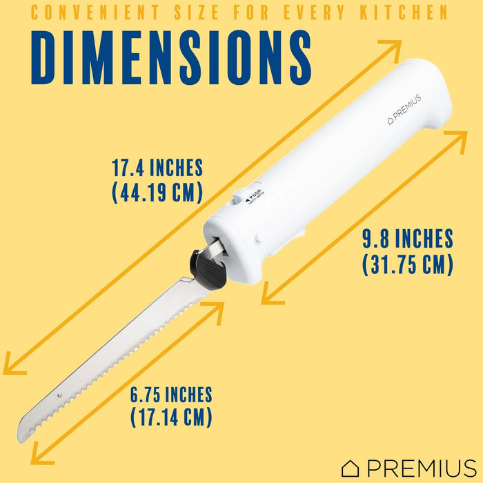 Shopbobbys Premius Professional Rechargeable Cordless Electric Knife, 1 Serrated Blade, White