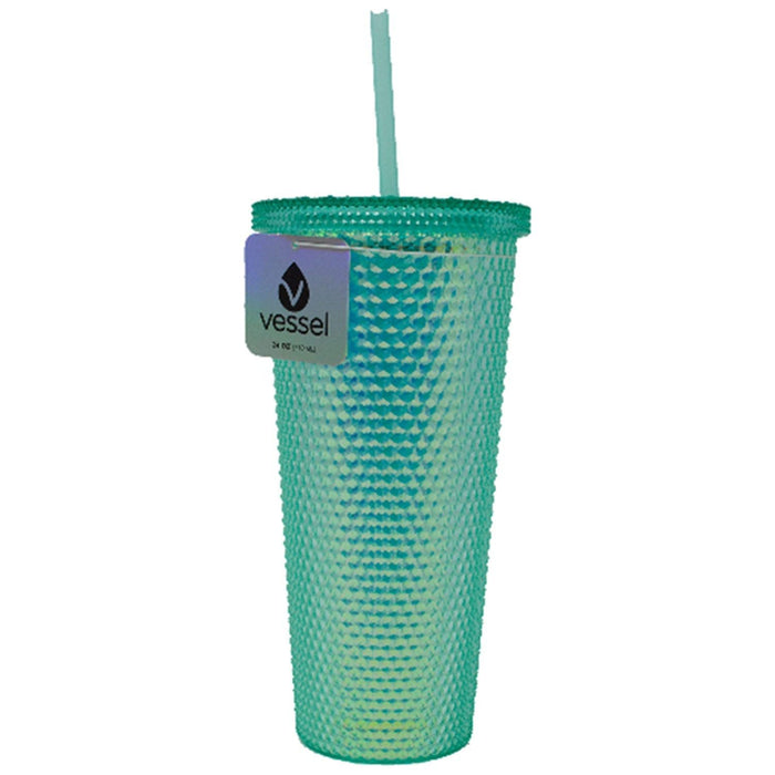 Shopbobbys Premius Studded Iridescent Tumbler With Lid And Straw, 24 Ounces