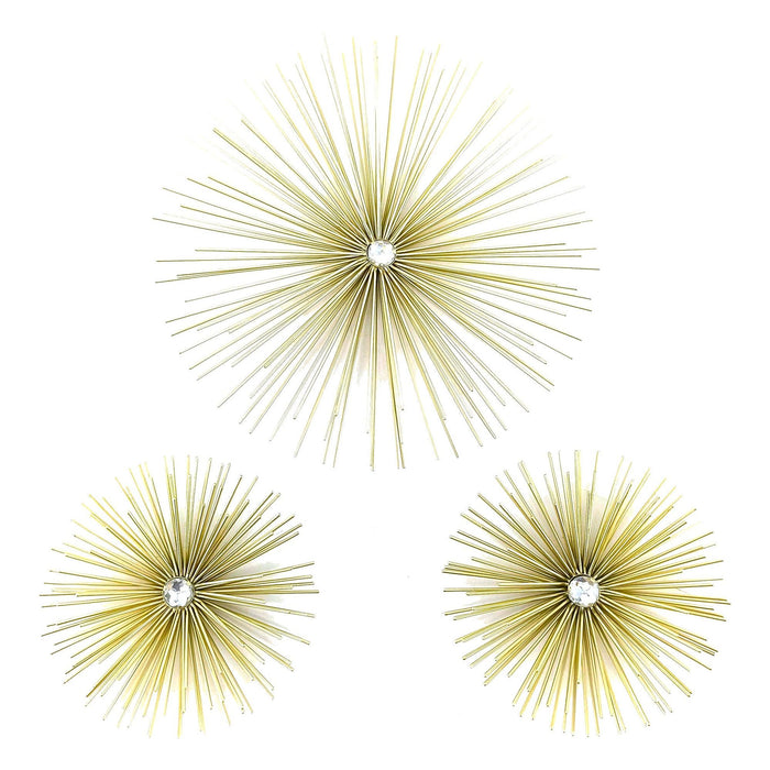 Shopbobbys Premius 3 Piece Starburst Metal Wall Decor Set, Gold, (2) 6 Inches, (1) 9 Inches