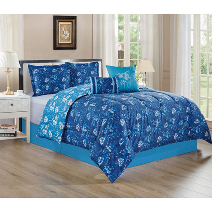 Shopbobbys Elba Flower Printed 5-Piece Comforter Set, Blue, King