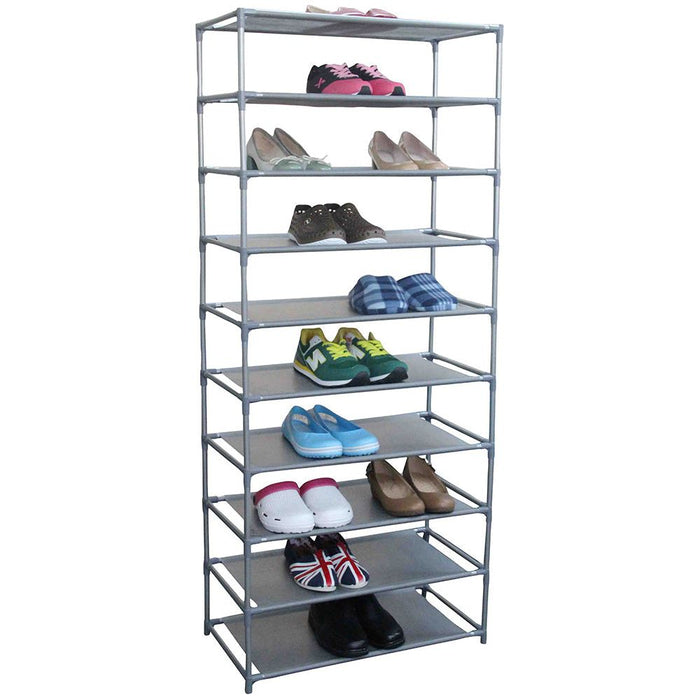 Home Basics 30 Pair Non-Woven Multi-Purpose Stackable Free-Standing Shoe Rack, Grey