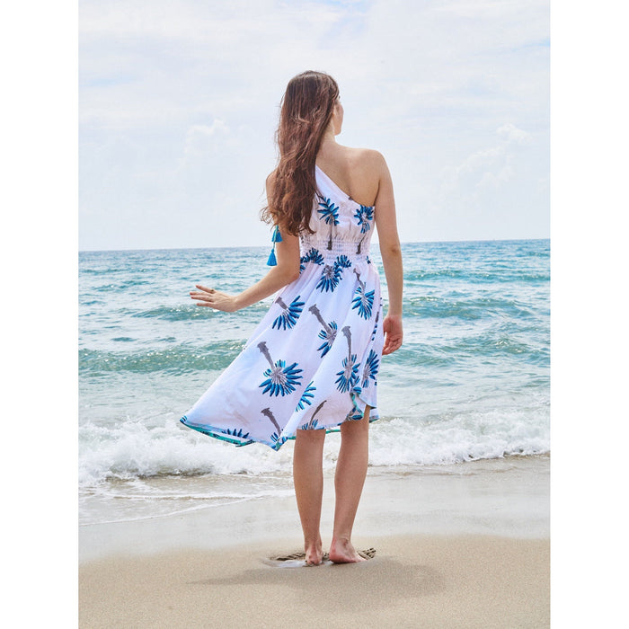 One Shoulder Goddess Dress | Blue Palm