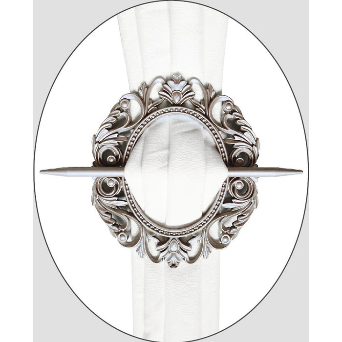 Shopbobbys Premius Oval Scroll Decorative One Pair Curtain Tie Back, Silver, 7X8 Inches