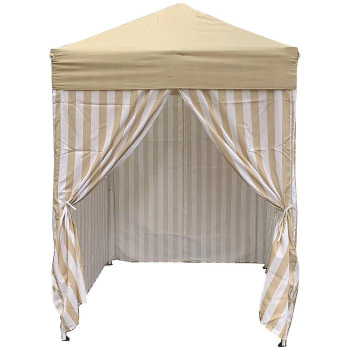 Shopbobbys Just Relax Patio Pop-Up Striped Cabana Tent, Beige-White, 5X5 Feet