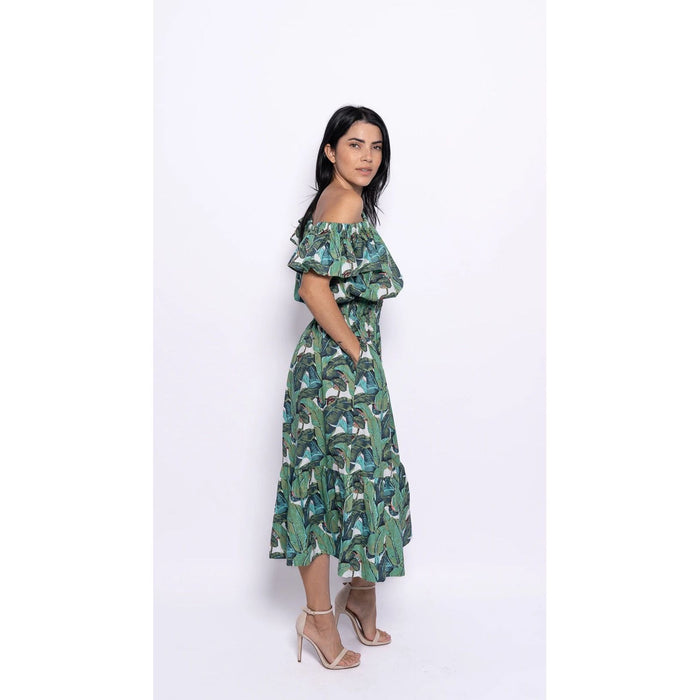 Petal Sleeve Long Dress | Banana Green