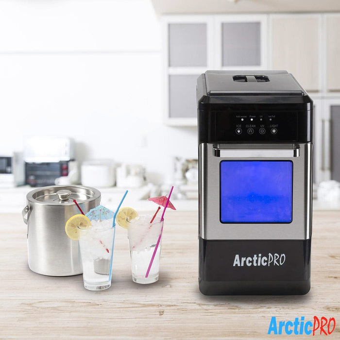 Shopbobbys Arctic-Pro Ice Pellet Portable Ice Maker With Uv Light And Ice Draw, Black-Stainless Steel