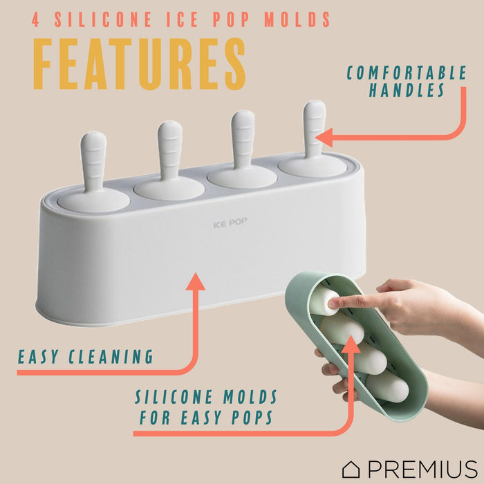 Shopbobbys Premius 4 Silicone Ice Pop Maker Mold Set, White, 9.25X2.95X4.52 Inches