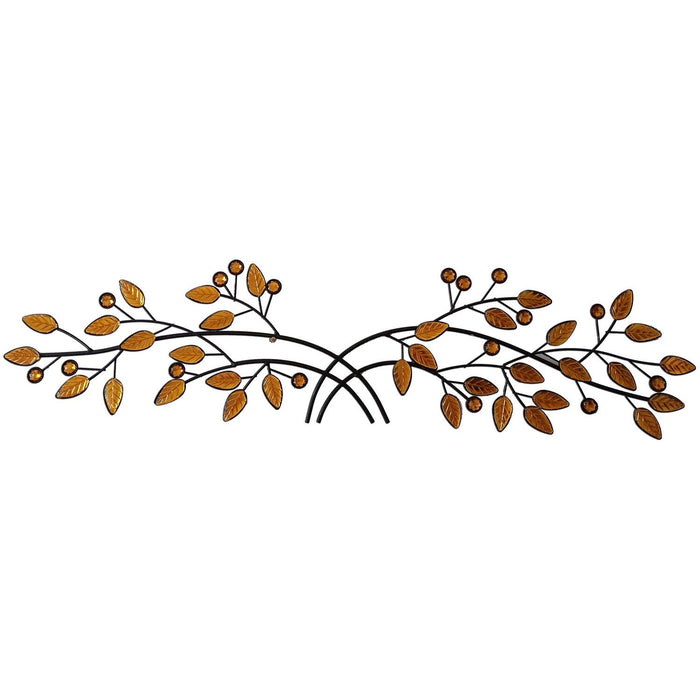 Shopbobbys Premius Metal Branch With Amber Leaves Wall Decor, Black, 40X10 Inches