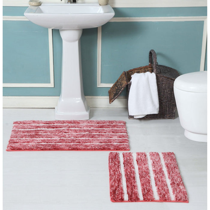 Shopbobbys Premius Striped 2 Piece Non-Slip Bath Rug Set, 17X24, 20X32 Inches