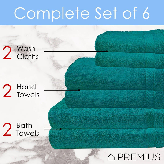 Shopbobbys Premius Premium 6-Piece Combed Cotton Bath Towel Set, Teal Green