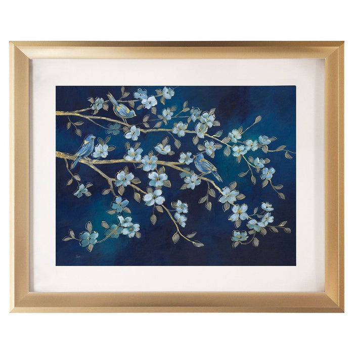 Shopbobbys Premius Conference Framed Flower And Bird Wall Art, Blue, 17X21 Inches