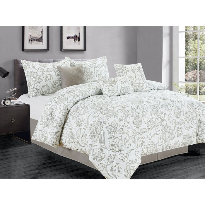 Shopbobbys Premius Liz 7 Piece Oversized Comforter Set, White-Grey