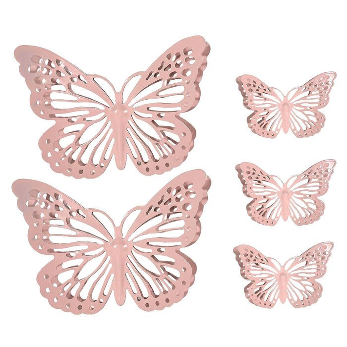 Shopbobbys Premius 5 Piece Metal Butterfly Wall Decor Set, Pink, (3) 6 Inches, (2) 12 Inches