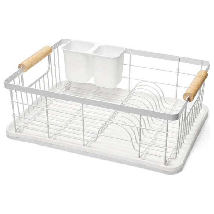 Shopbobbys Premius 3 Piece Dish Rack With Bamboo Handles, White, 16.9X12.6X4.3 Inches