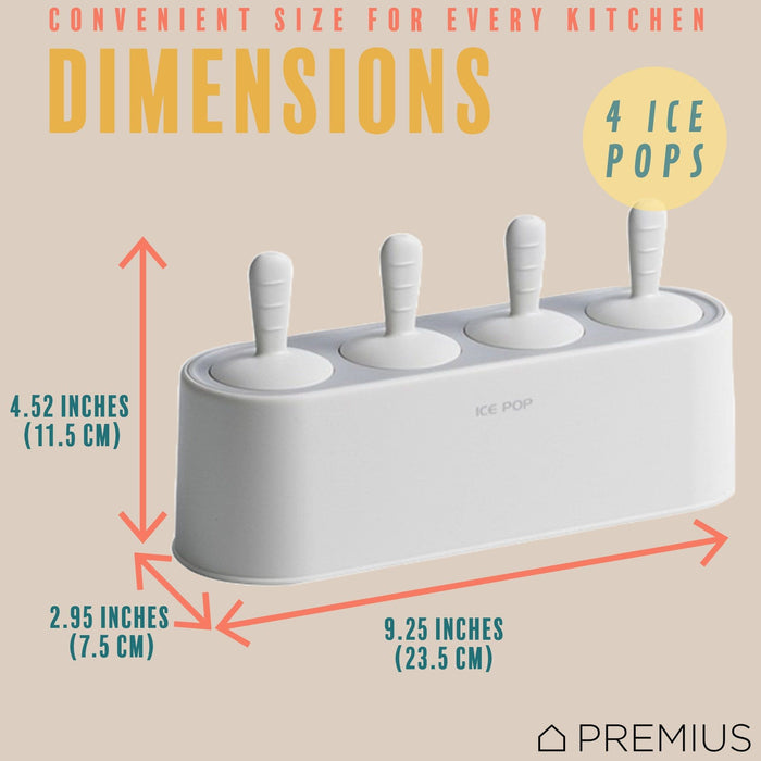 Shopbobbys Premius 4 Silicone Ice Pop Maker Mold Set, White, 9.25X2.95X4.52 Inches