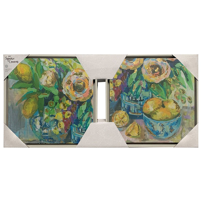 Shopbobbys Premius 2 Piece Lemon Rustic Framed Canvas Wall Art Set, 12X12 Inches