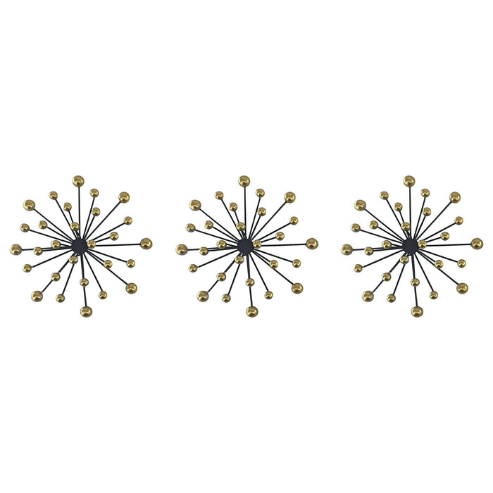 Shopbobbys Premius 3 Piece Metal Two-Tone Starburst Wall Decor Set, Black-Gold, 9 Inches