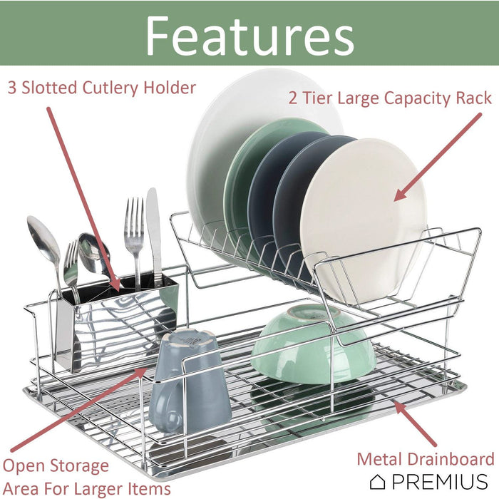 Shopbobbys Premius 2 Tier Chrome Finished Dish Rack, Silver, 18.5X13X9 Inches