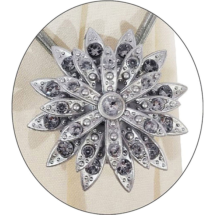 Shopbobbys Premius Starburst Floral Magnetic One Curtain Tie Back With Diamonds, Silver