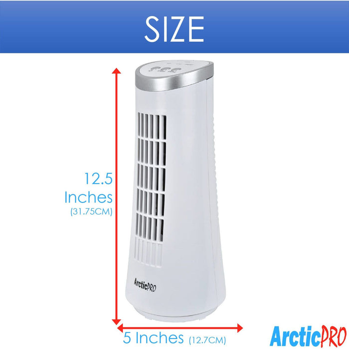 Shopbobbys Arctic-Pro Desktop Oscillating Slim Mini Tower Fan, White, 12 Inches