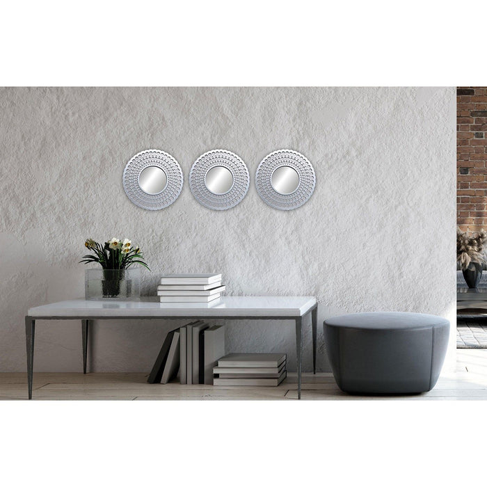 Shopbobbys Premius 3 Piece Round Mirror Rain Drop Wall Decor Set, Silver, 10 Inches