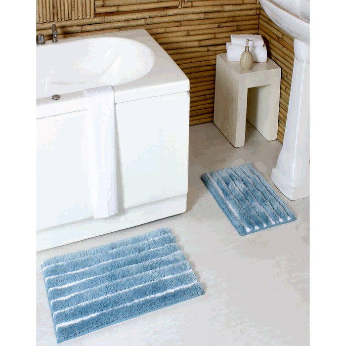 Shopbobbys Premius Emma 2 Piece Striped Fur Bath Rug Set, 17X24 & 20X32 Inches