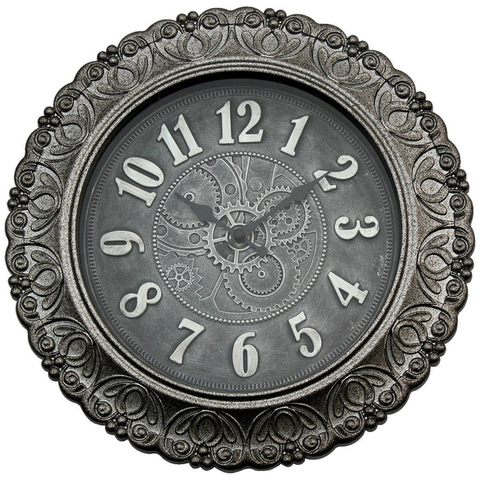 Shopbobbys Premius Industrial Style Decorative Wall Clock, Silver, 12 Inches