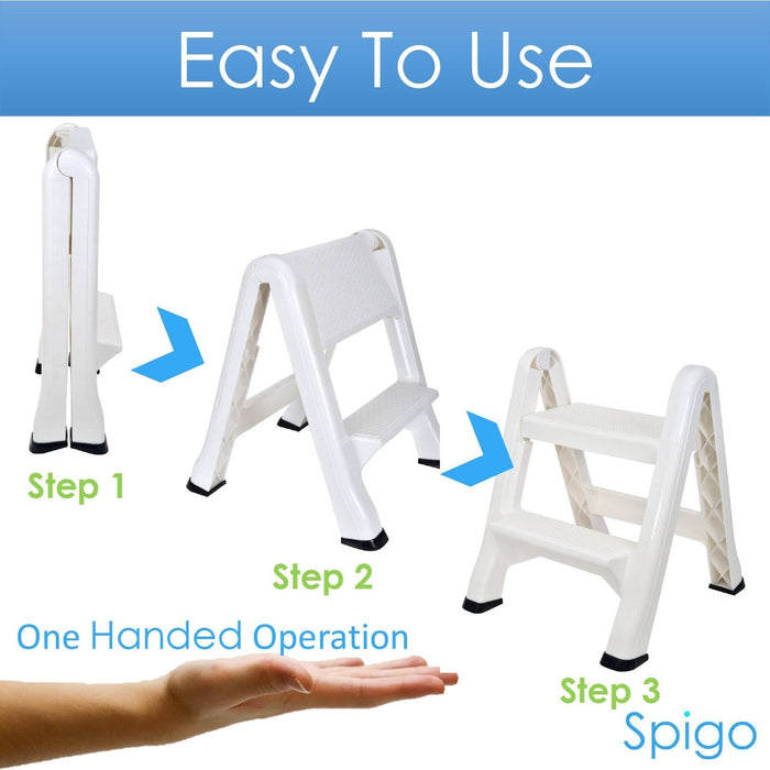 Shopbobbys Spigo Heavy Duty 2-Tier Folding Step Stool Ladder, White, 22.5X20.5X19 Inches