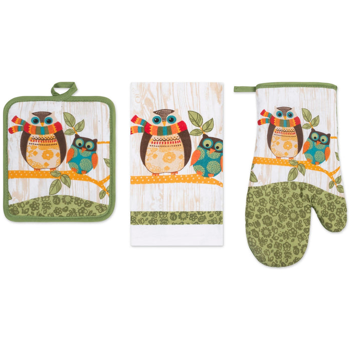 Shopbobbys Premius 3 Piece Printed Kitchen Linen Set, 1 Cotton Towel, 1 Pot Holder, 1 Oven Mitt