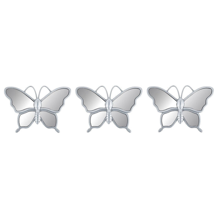 Shopbobbys Premius 3 Piece Butterfly Mirror Set Wall Decor, Silver,10 Inches, 30 Inches Overall