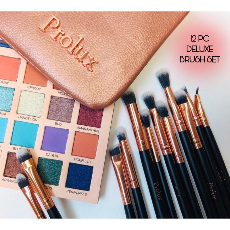 Prolux Cosmetics Deluxe 12 Piece Eye Makeup Brush Set BRUSH SET Tan