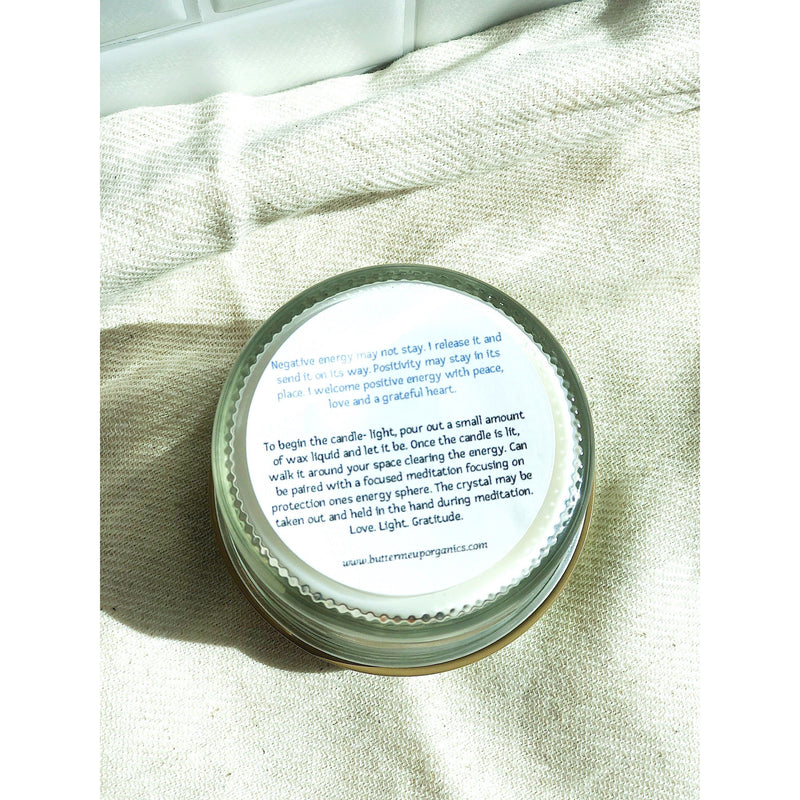 Butter Me Up Organics Space Clearing Candle/ Intention Candle / Organic Soy Candle / Candle with Crystals / Cleansing Candle Metaphysical