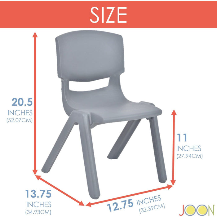 Shopbobbys Joon Stackable Plastic Kids Learning Chairs, Dark Gray, 20.5X12.75X11 Inches, 2-Pack (Pack Of 2)