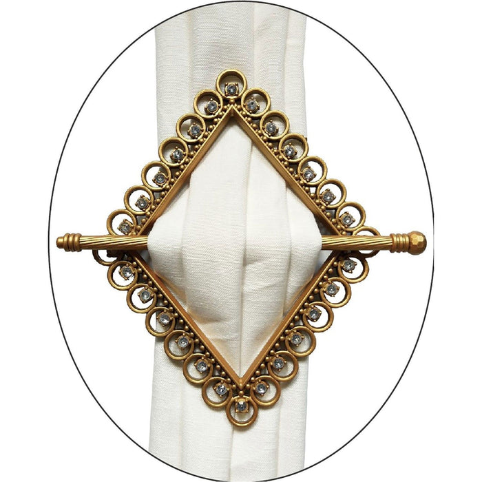 Shopbobbys Premius Diamond Decorative One Pair Curtain Tie Back, Gold, 8X7 Inches