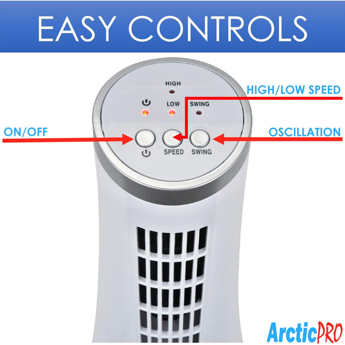 Shopbobbys Arctic-Pro Desktop Oscillating Slim Mini Tower Fan, White, 12 Inches