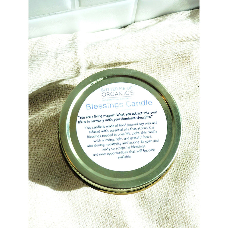 Butter Me Up Organics Blessings Candle / Intention Candle / Good Luck / Soy Handpoured Candle/ Candle with Crystals / Botanical Candle / Essential Oil Candle Metaphysical
