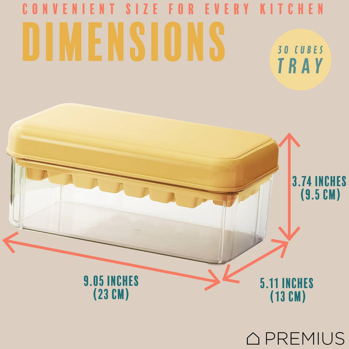 Shopbobbys Premius 2 Tray Ice Cube Tray With Container And Scoop, Yellow-Clear