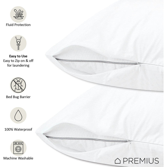 Shopbobbys Premius 2 Pack Zippered Waterproof Pillow Protector, White