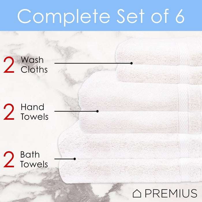 Shopbobbys Premius Premium 6-Piece Combed Cotton Bath Towel Set, White