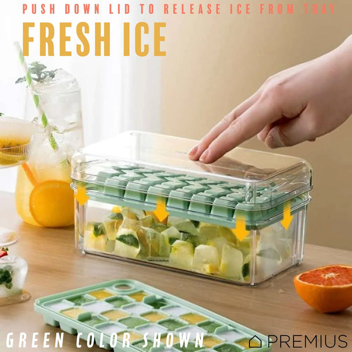 Shopbobbys Premius 2 Tray Ice Cube Tray With Container And Scoop, Yellow-Clear