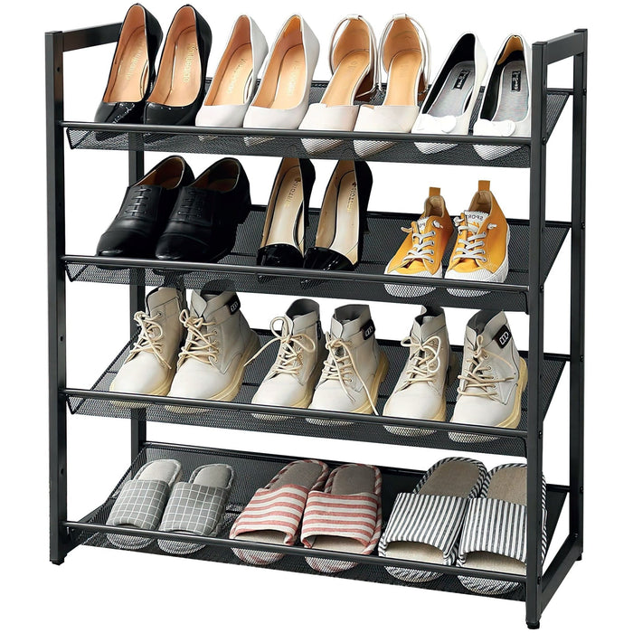 PREMIUS 4 Layer Mesh Shelf Shoe Rack, Black, 29x12x16.5 Inches