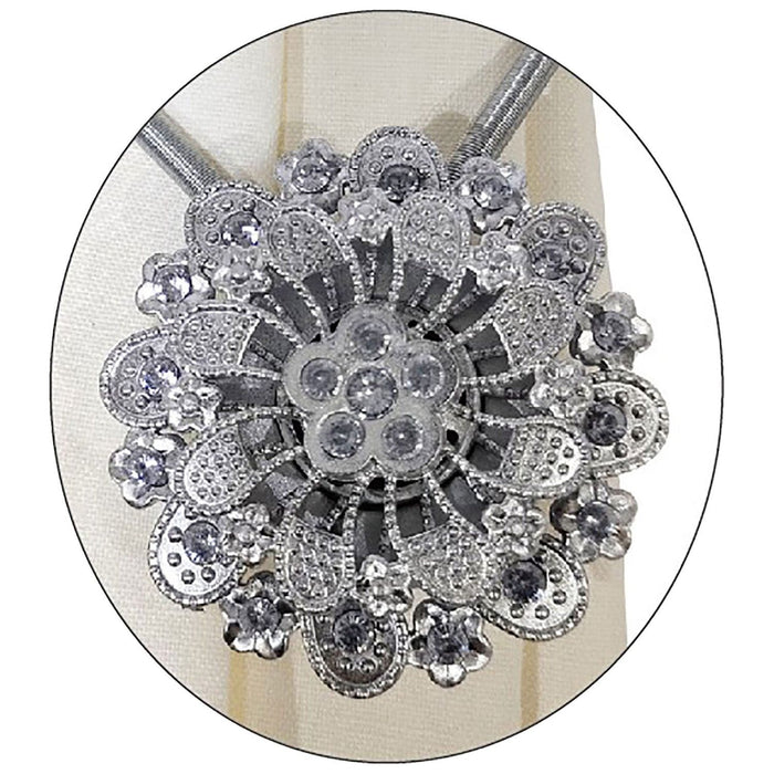 Shopbobbys Premius Floral Round Magnetic One Curtain Tie Back With Diamonds, Silver