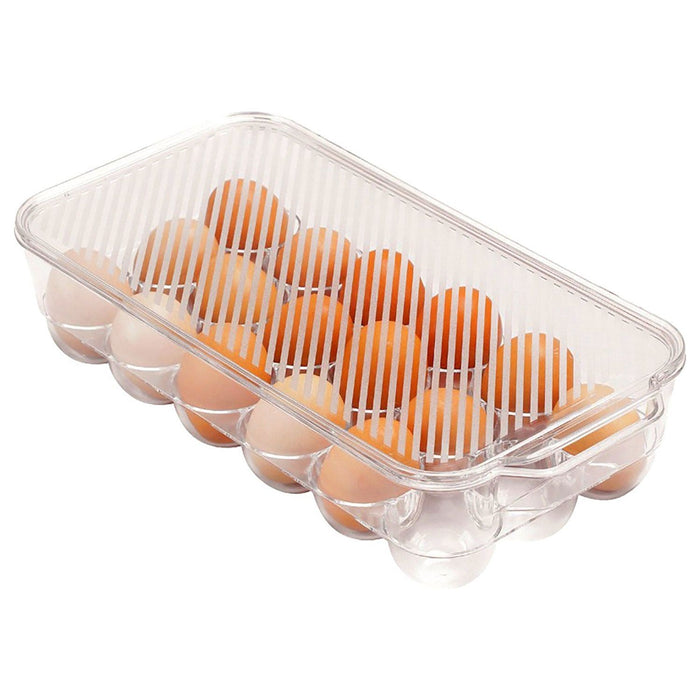 Shopbobbys Premius Stackable 18 Egg Holder Fridge Bin With Lid, Clear, 12.75X6.4X3.25 Inches