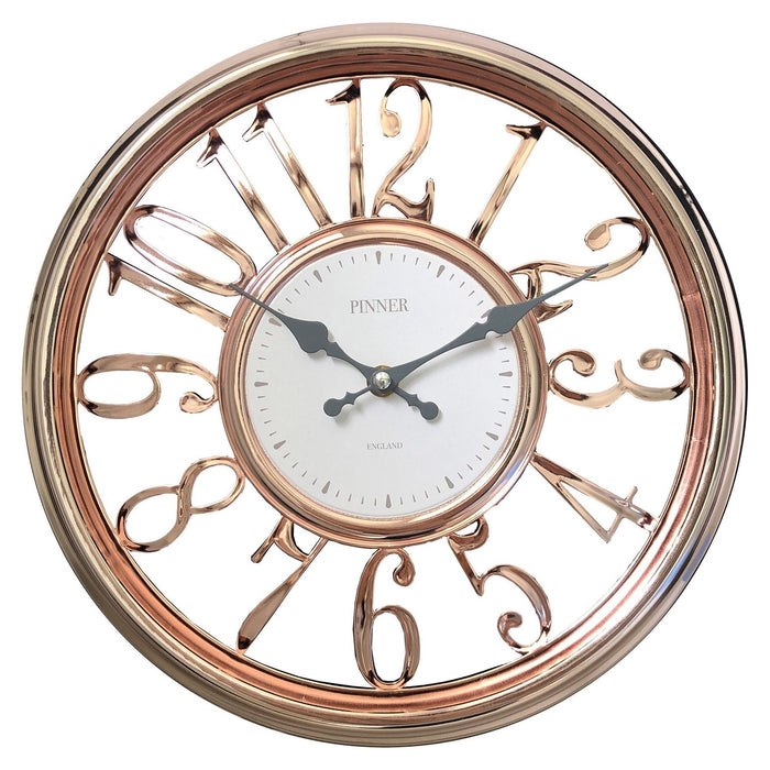 Shopbobbys Premius Round Electroplated Analog Wall Clock, Rose Gold, 12 Inches