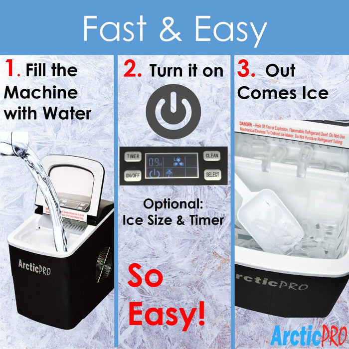 Shopbobbys Arctic-Pro Portable Digital Quick Ice Maker Machine, Black, Makes 2 Ice Sizes