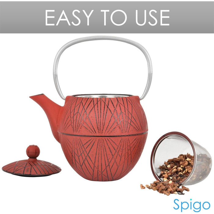 Shopbobbys Spigo Hakone Cast Iron Enamel Teapot With Stainless Infuser, Red, 33 Ounces