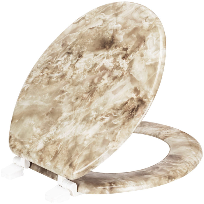 Shopbobbys Premius Wood Toilet Seat, Beige Marble, Standard Round, 17 Inches