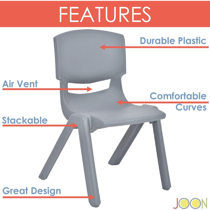 Shopbobbys Joon Stackable Plastic Kids Learning Chairs, Dark Gray, 20.5X12.75X11 Inches, 2-Pack (Pack Of 2)