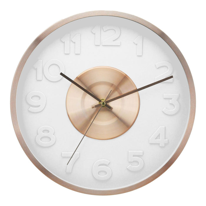 Shopbobbys Premius Electro Plated Metal Wall Clock, White-Rose Gold, 16 Inches